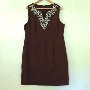 Talbots Dark Brown Beading Detail Linen Sleeveless Dress Size 16